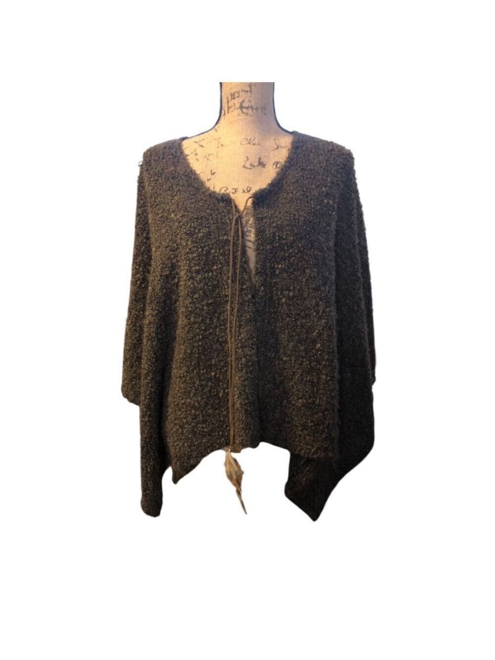 XXI Women’s Front Tie Poncho Cape, ML/MG, DarkGrey/Multicolor